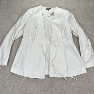 Lane Bryant‎ Women's White Linen Blend Cinched Waist Open Front Jacket